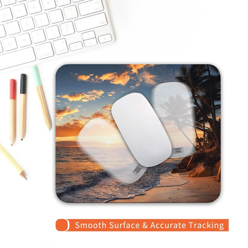 Armanza Square Mouse Pad Beach Sunset, Personalized Premium-Textured Custom Mouse Mat Design, Washable Mousepad Cloth, Non-Slip Rubber Base Computer Mouse Pads for Wireless Mouse - Image 4